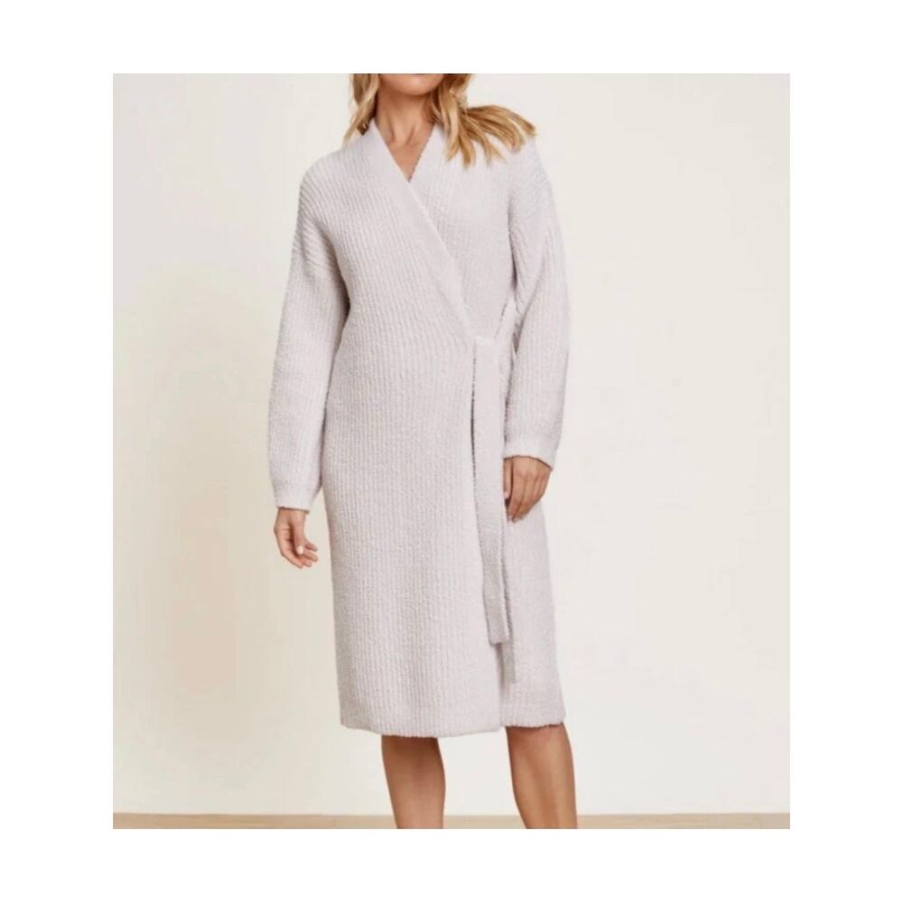 Barefoot Dreams CozyChic Knit Side Tie Ribbed Robe Almond Off White Size XL